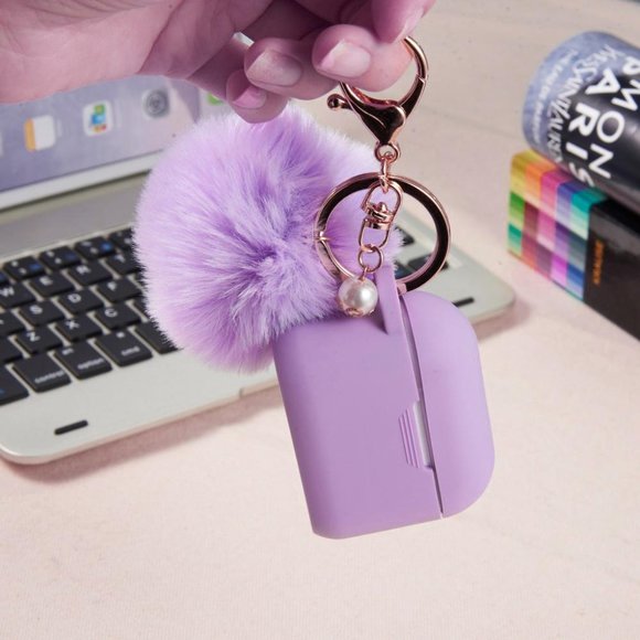 Lavender Silicone Case with Pom Pom for Airpods Pro - Picture 4 of 5